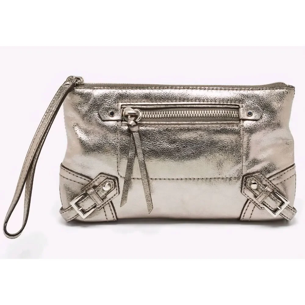 Michael Kors Metallic Grey Leather Fallon Wristlet Clutch, NWOT
